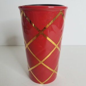 Starbucks Red and Gold Quilted Holiday Ceramic Travel Mug with Lid